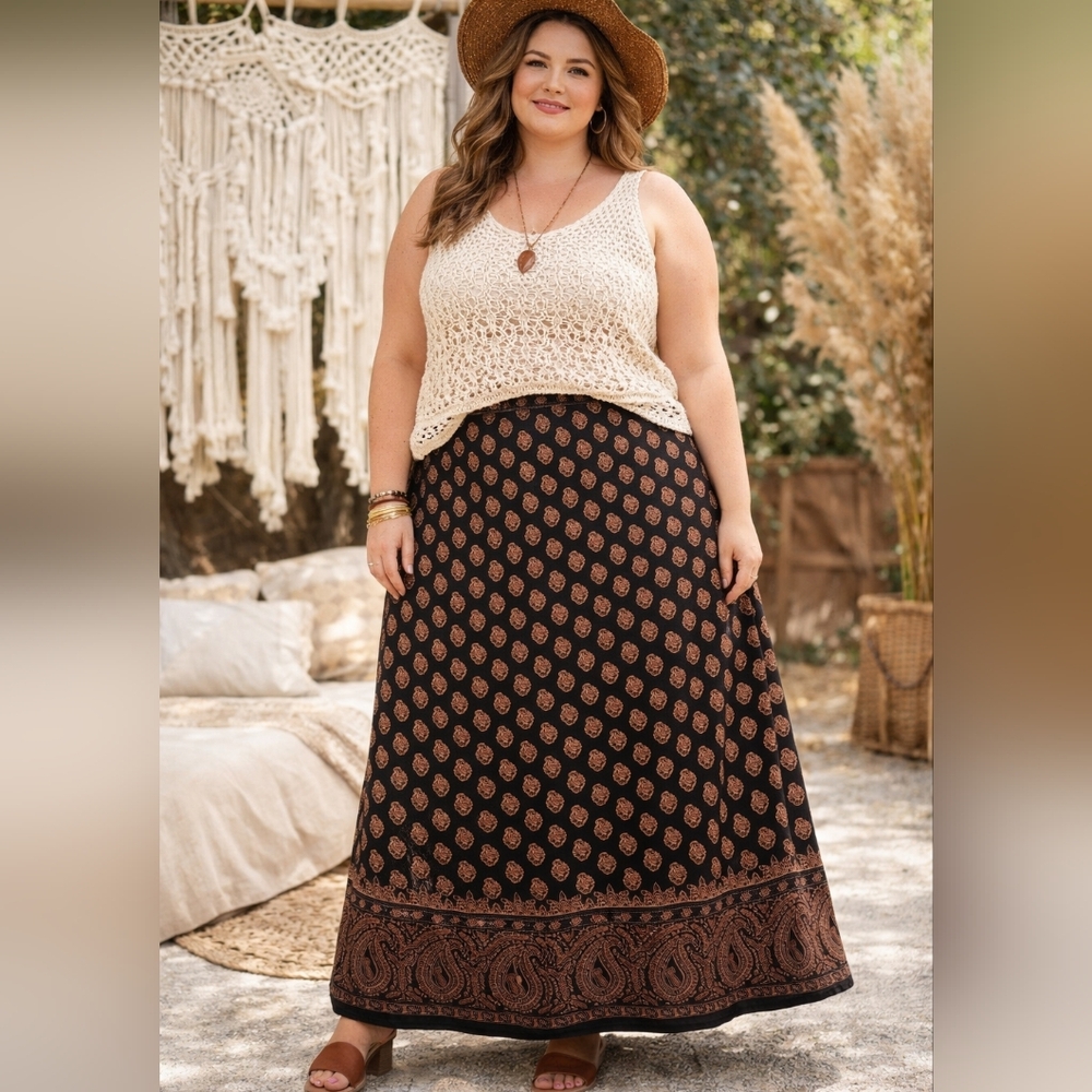 Dress Barn Boho Paisley Pencil Skirt Size 22 NWT Black Brown Bohemian Festival